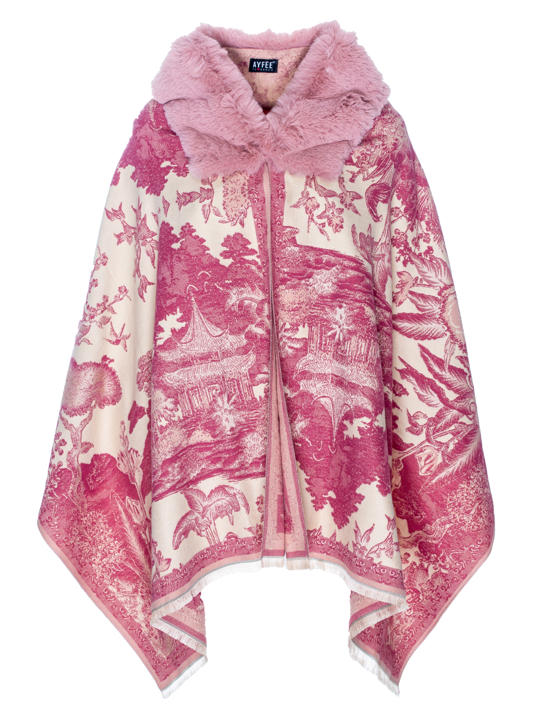 MANTELLA CON COLLO IN PELLICCIA FOREST JACQUARD, TG UNICA - LIGHT PINK